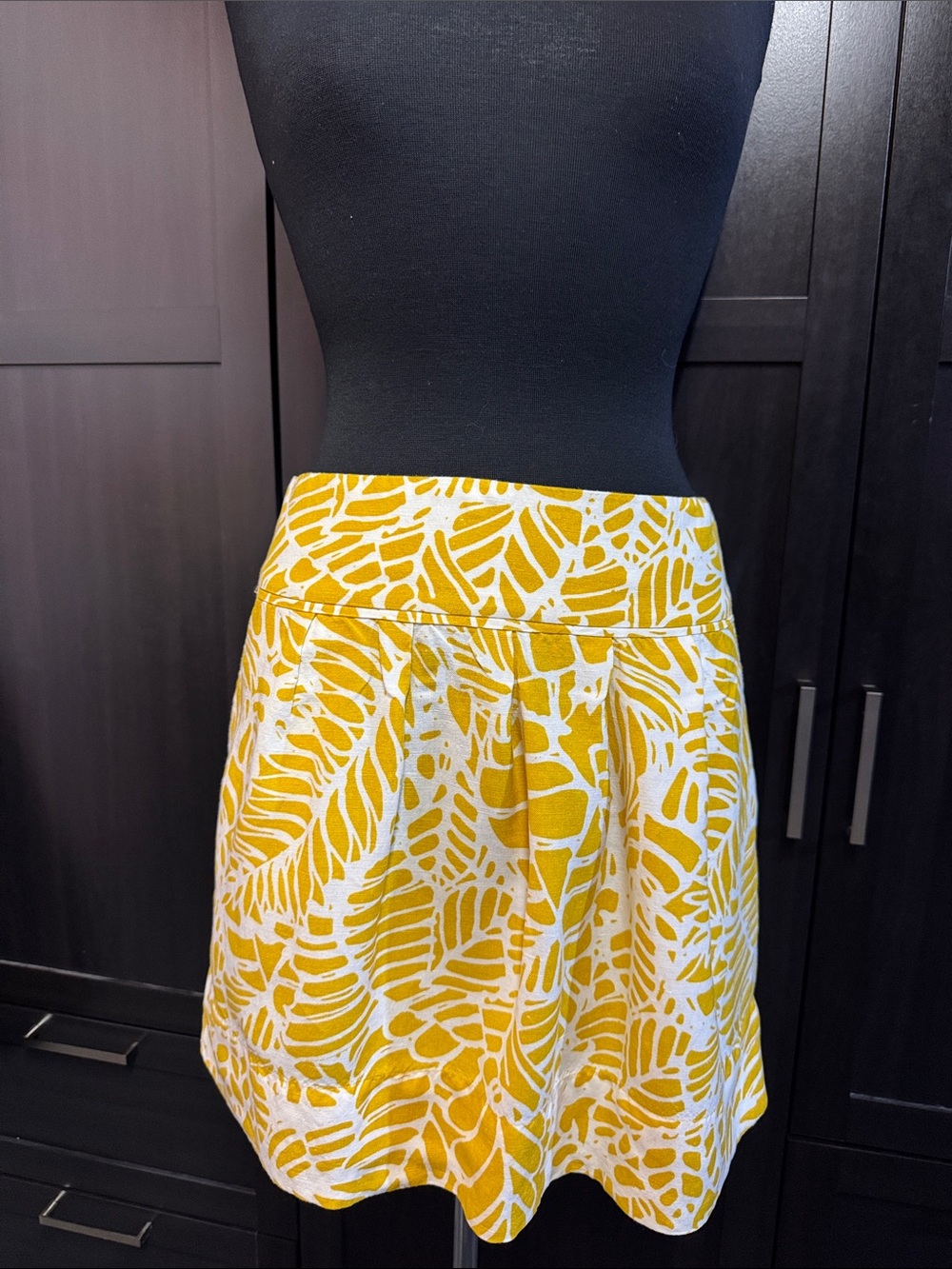 LOFT Yellow and White Printed Mini Skirt